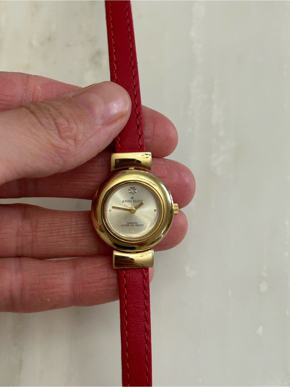 Anne Klein Classic Red Genuine Leather Strap Gold-Tone Women's Watch - Picture 5 of 11